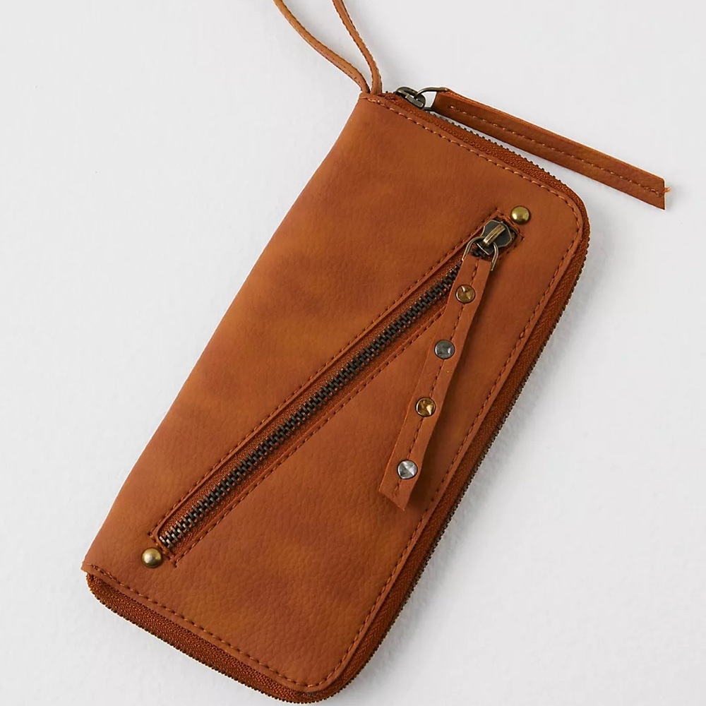 Free People Distressed Vegan Leather Wallet in Brown NWT